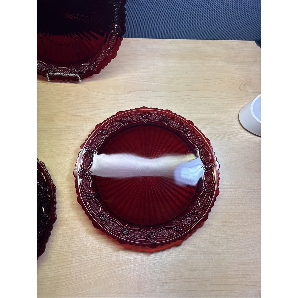 Avon 1876 Cape Cod Dinner Plate 10.5" Ruby Red Pressed Glass Vintage Set of 4 - Picture 8 of 11